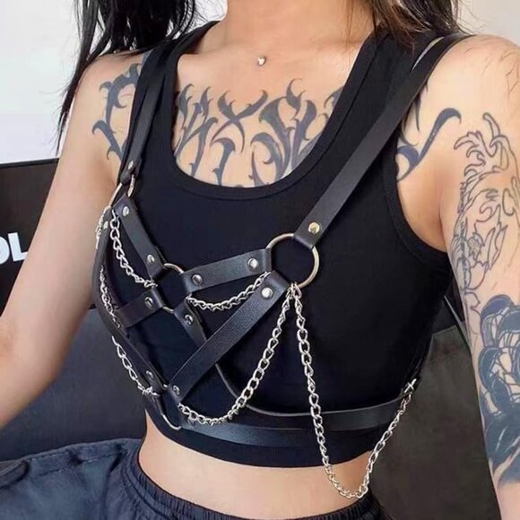 Leather Chest Harness Black Bra main image 4
